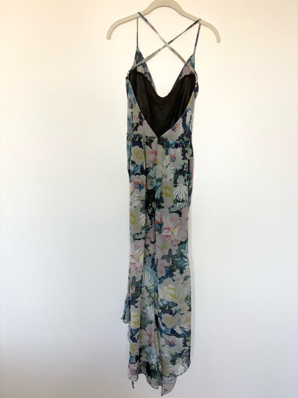 Sau Lee Freida Blue Moody Floral Asymmetrical Dress Mermaid Wedding Guest Size 6 - Picture 8 of 14